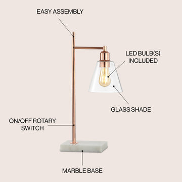 Lorena 22.25" Modern Glam Metal/Marble LED Table Lamp - JONATHAN Y